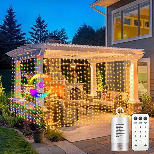 300 LED Battery Operated Curtain Lights with Remote Timer Warm White X423