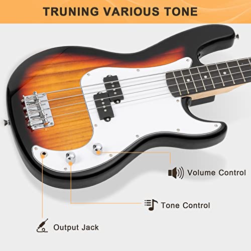 Full Size Electric Bass Guitar 4 String with AMP, Cable, Strap, Bag and Accessories (Black) T89081