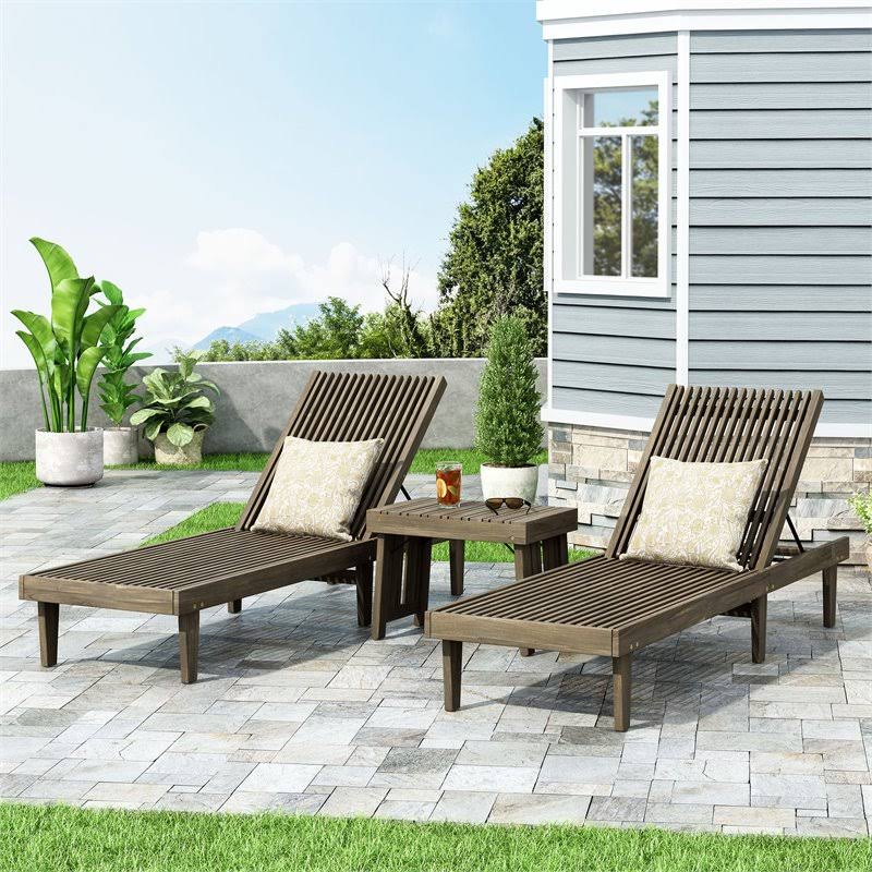 Gray 3-Pc Acacia Wood Chaise Lounge Set A165970