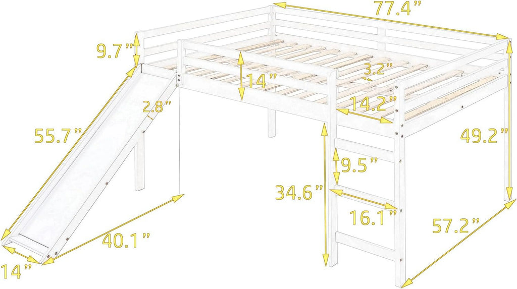 Full Size Wood Loft Bed with Slide U14844