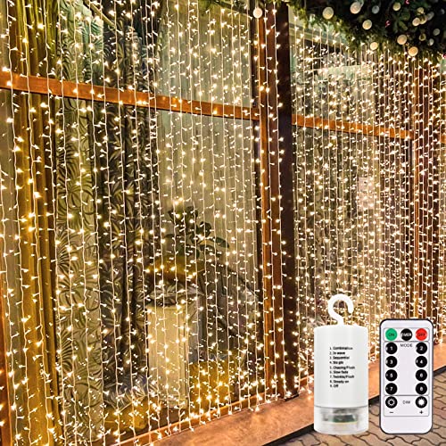 300 LED Battery Operated Curtain Lights with Remote Timer Warm White X423