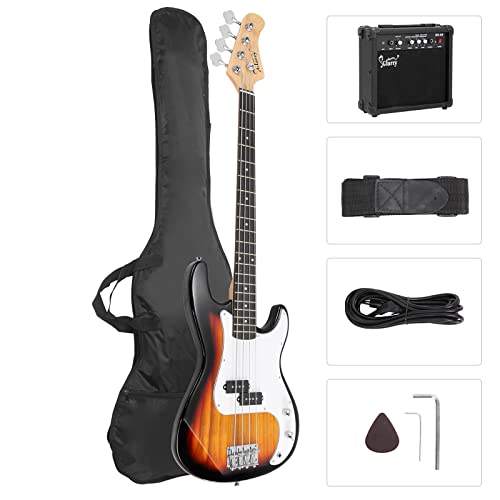 Full Size Electric Bass Guitar 4 String with AMP, Cable, Strap, Bag and Accessories (Black) T89081