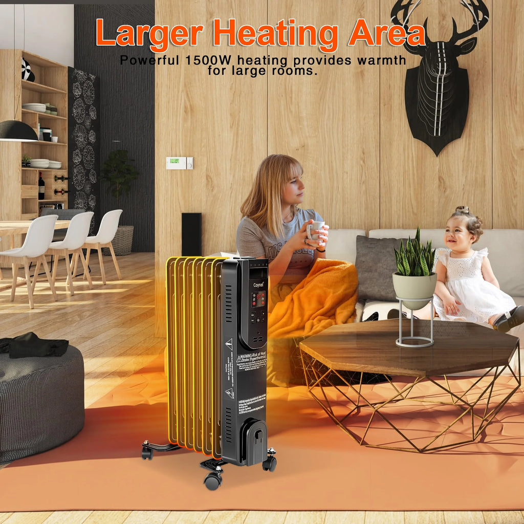 1500W Electric Oil Filled Radiator Heater with Thermostat and 24H Timer D74384