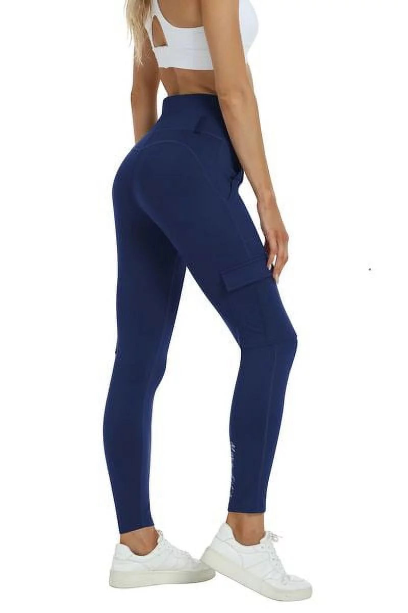 Navy blue High Waisted Yoga Pants With Pockets Z3428