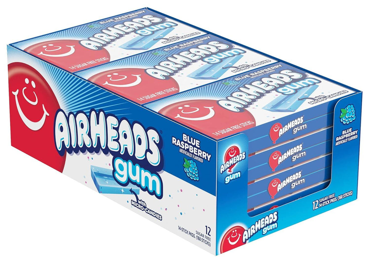 Sugar Free Blue Raspberry Chewing Gum, 14 Sticks per Pack, Box of 12 W458088
