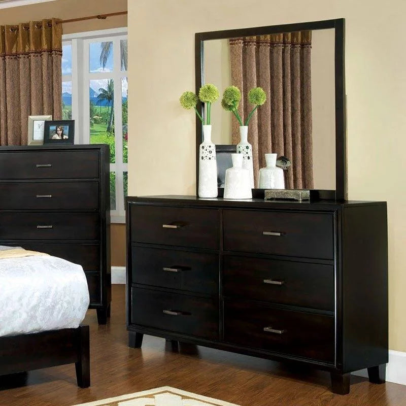 Contemporary Black Solid Wood Full Bedroom Set 6pcs Y4127