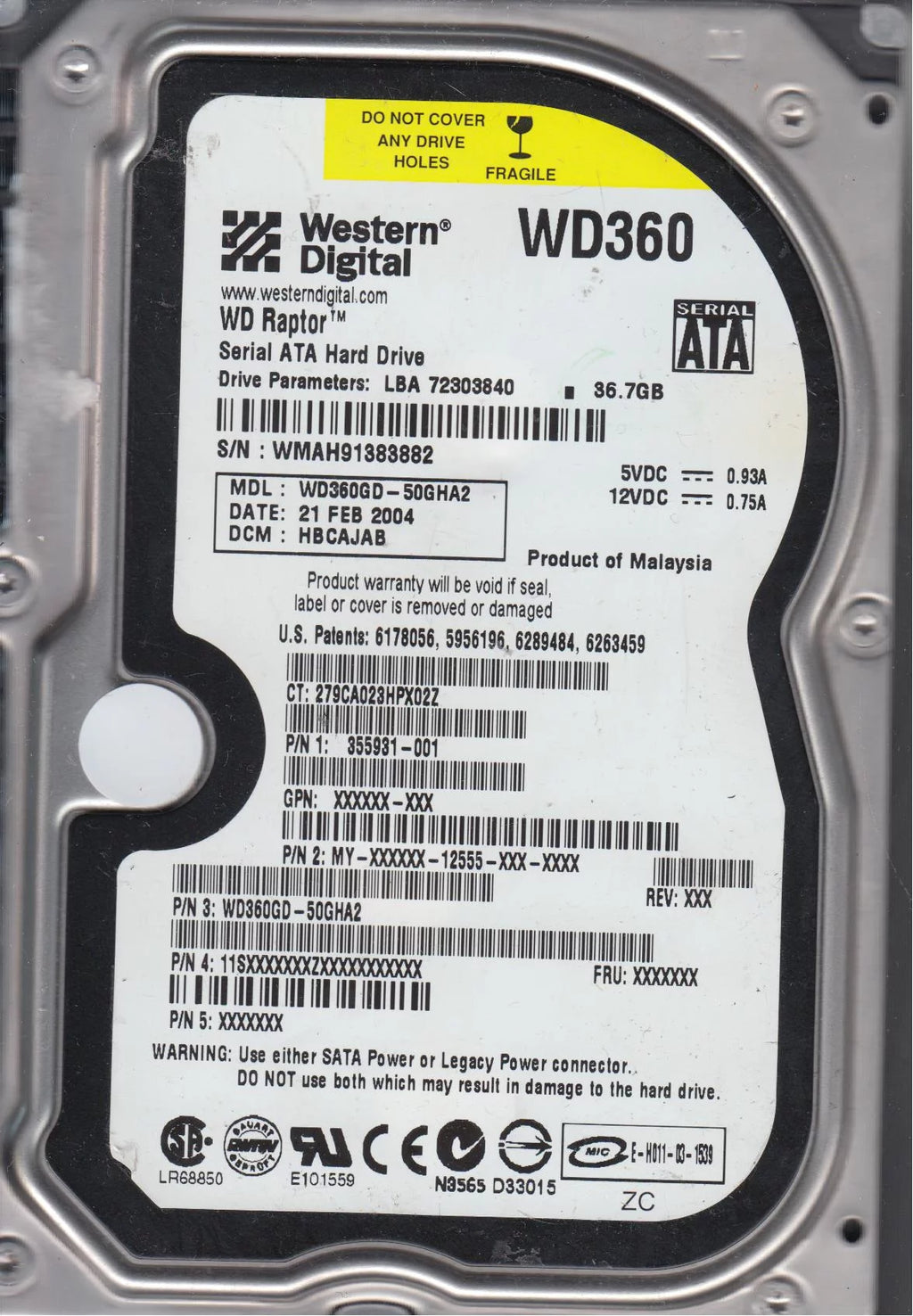 36.7GB SATA 3.5 Hard Drive Y339