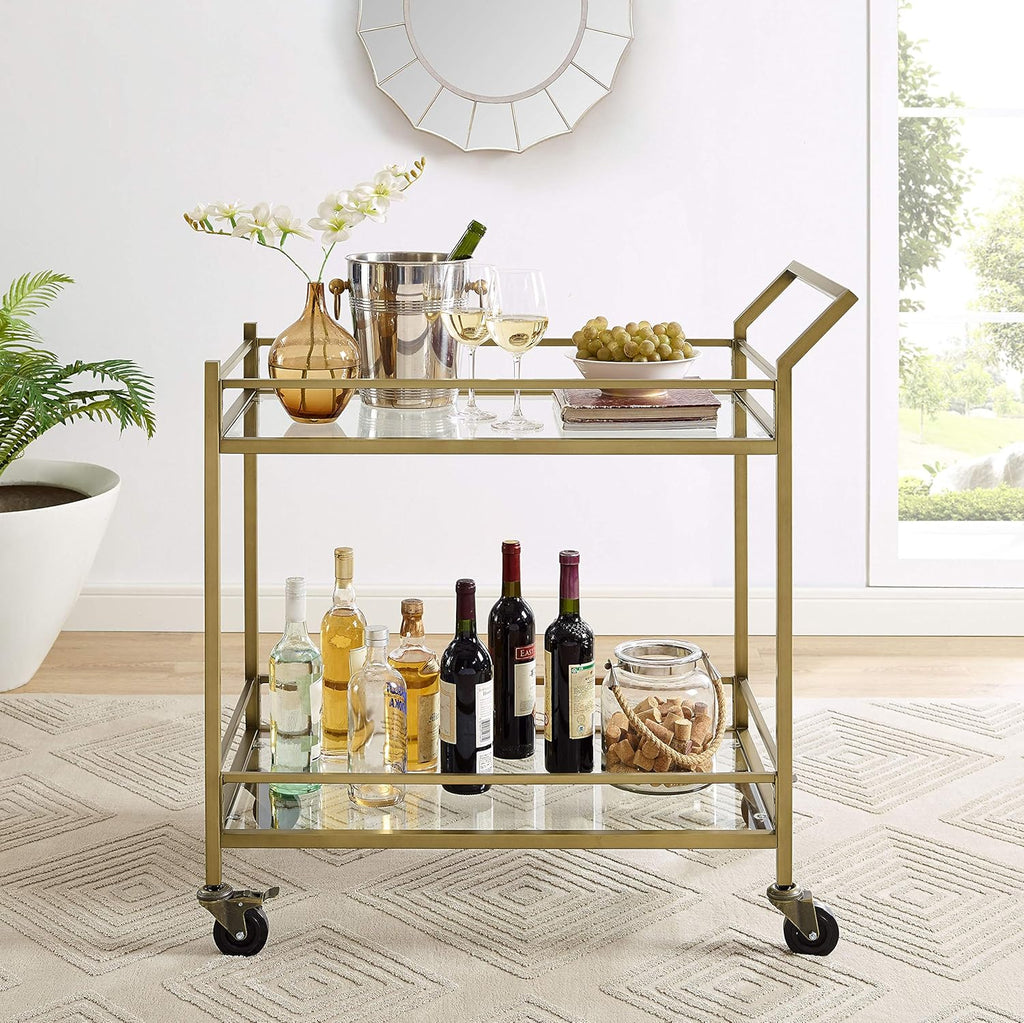 Gold and Glass Rolling Bar Cart R173520