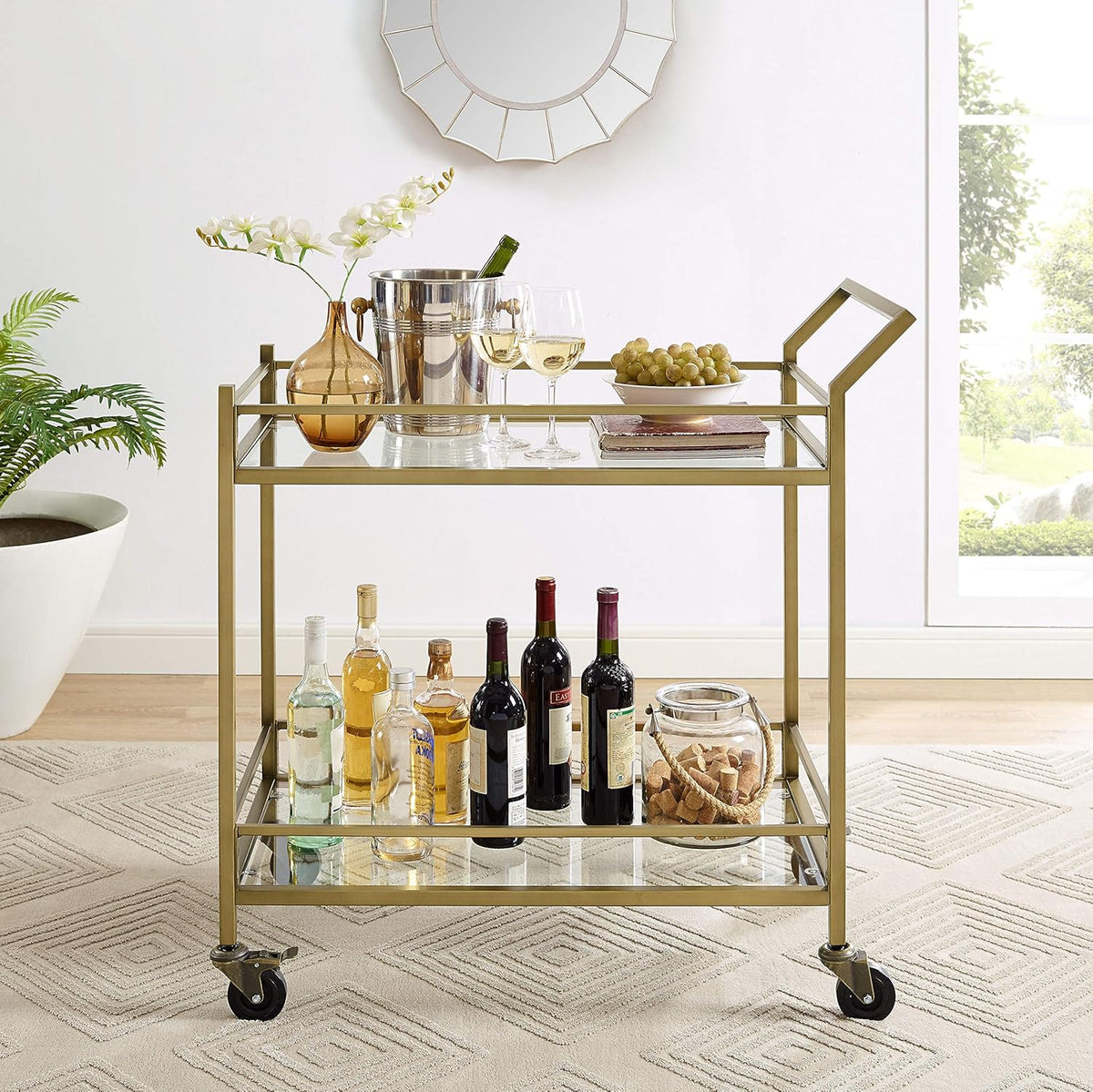 Gold and Glass Rolling Bar Cart R173520