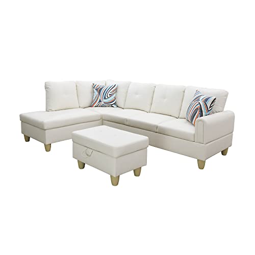Red Linen L Shaped Sectional Couch with Chaise Ottoman G44774