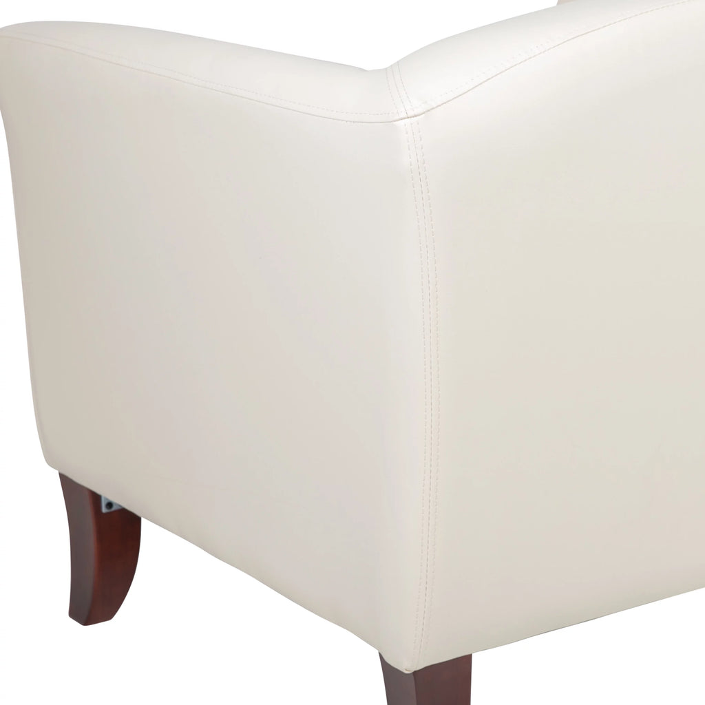 Ivory LeatherSoft Loveseat with Cherry Wood Feet K503