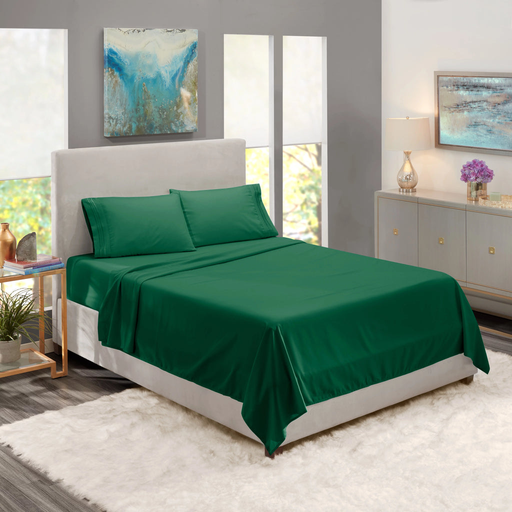 Queen Size Hunter Green Microfiber Fitted Sheet I73308