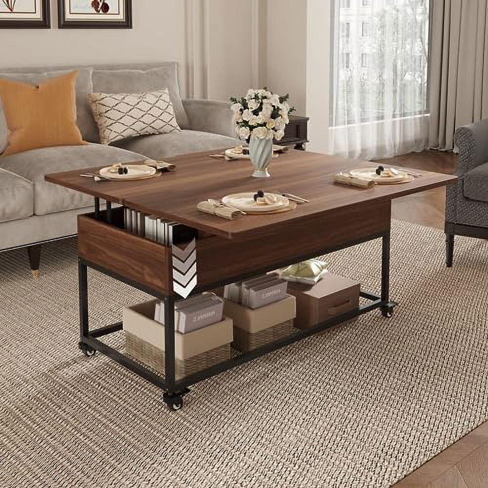 Lift Top Folding Coffee Table with Drawer Metal Frame R512581