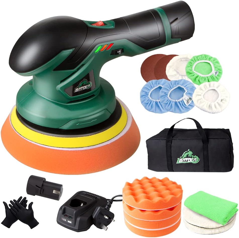 Cordless Car Buffer Polisher with 2pcs 12V Lithium Rechargeable Battery Brushless Polisher V5888