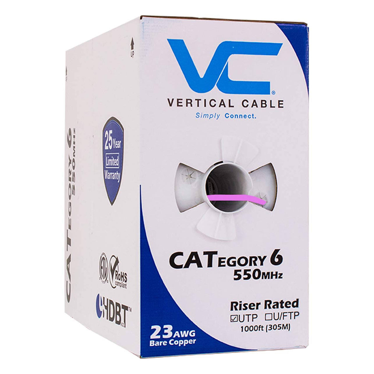 Cat6 UTP 23AWG Solid Bare Copper Bulk Ethernet Cable, 1000ft Y77307
