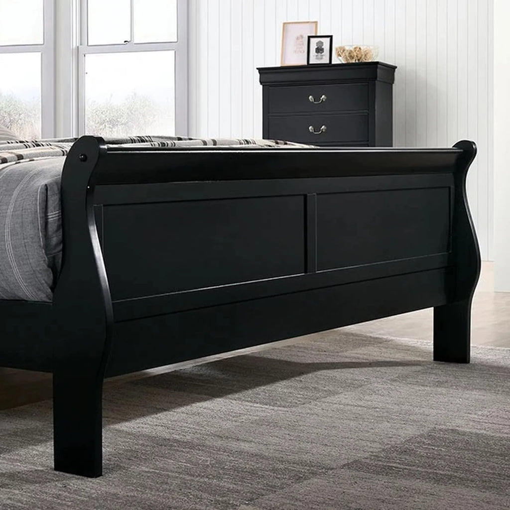 Black Queen Size Solidwood Sleigh Bed P42081