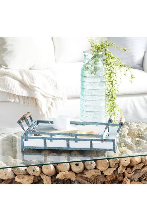 Set of 2 Blue Metal Farmhouse Tray Q45051
