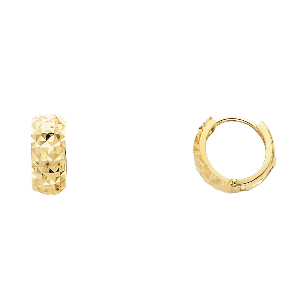 Solid 14k Yellow Gold Small Huggie Hoop Earrings Diamond Cut 7 x 5 mm H44442