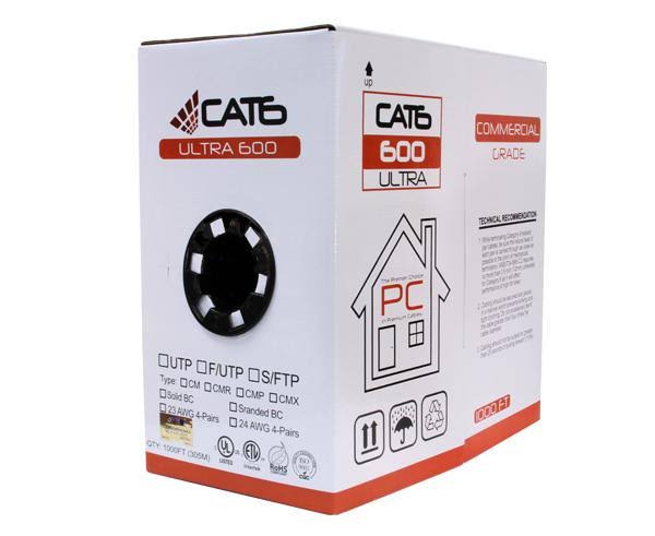 Cat6 Bulk Riser Ethernet Cable, Solid Copper UTP, 24 AWG 1000ft Green B7177