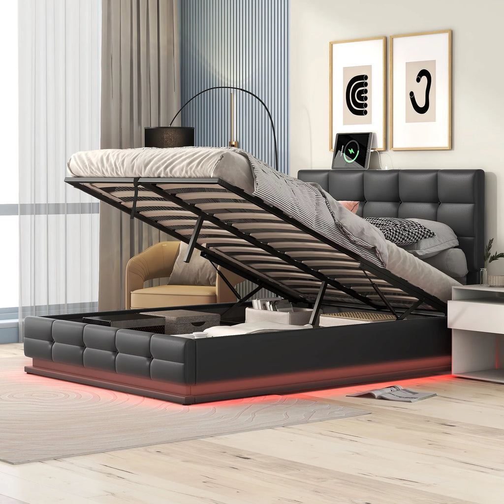 Black Full Size Upholstered Bed Frame with Lift Up Storage D380117