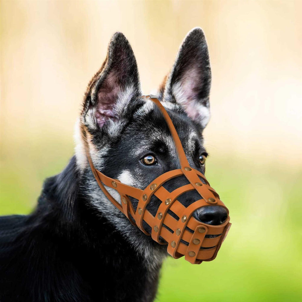Leather Dog Muzzle Adjustable Breathable Medium Large Breeds Black Brown Red N84403