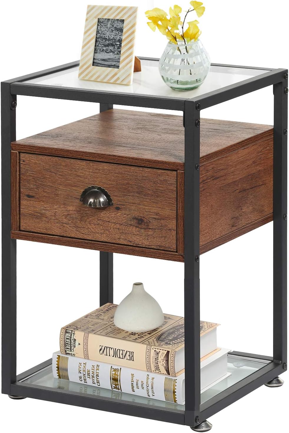 Black Nightstand with Drawer and Shelf X578473