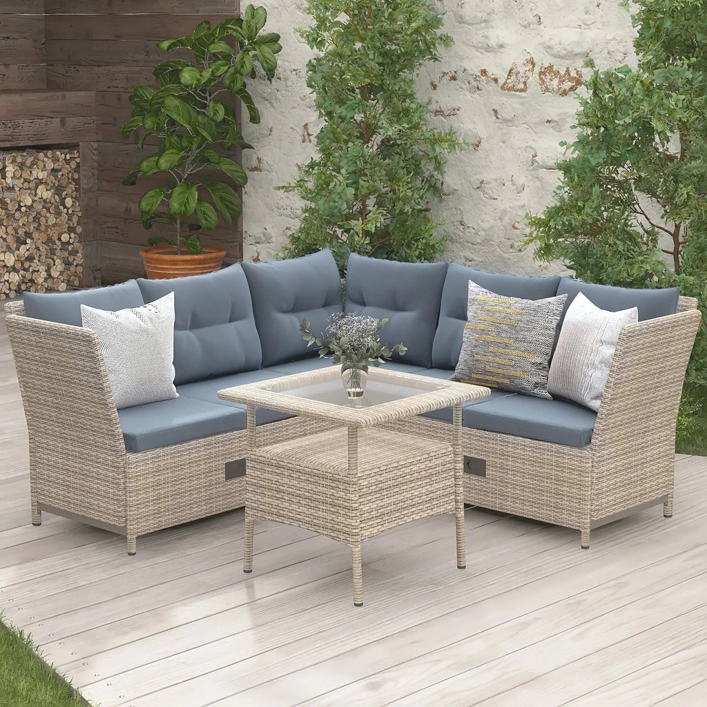 4-Piece PE Wicker Rattan Sofa Set with Adjustable Backs X7656