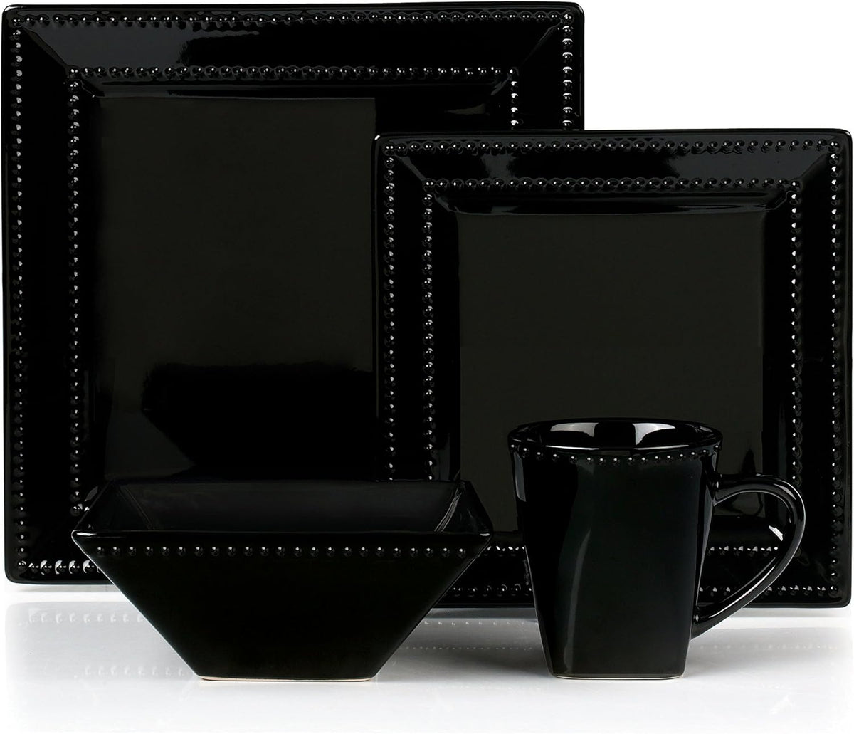 16 Piece Black Stoneware Dinnerware Set T123956