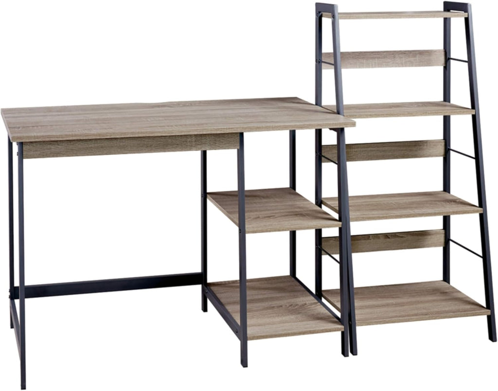 Modern Home Office Desk & 4-Shelf Bookcase Set Reclaimed Wood Z881448