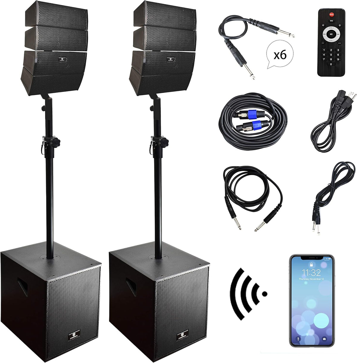 12-Inch Powered PA Speaker System Combo Set with Subwoofers and Line Array Speakers G72152