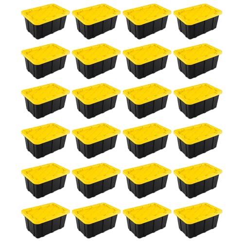 38 Gallon Black/Yellow Stackable Storage Tote with Lid, 8 Pack K913256