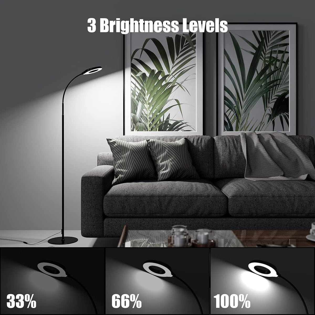 Black Dimmable LED Floor Lamp with Adjustable Gooseneck A14593