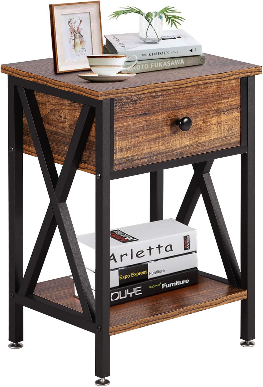 Rustic Brown Storage Cabinet and Drawer Nightstand S265