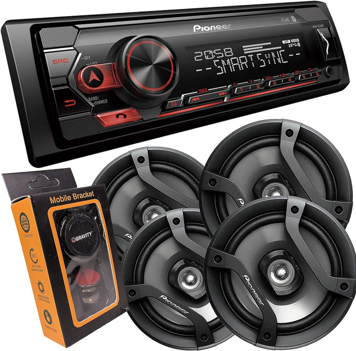 Single DIN Bluetooth Digital Media Receiver with 6.5 Car Speakers W3875