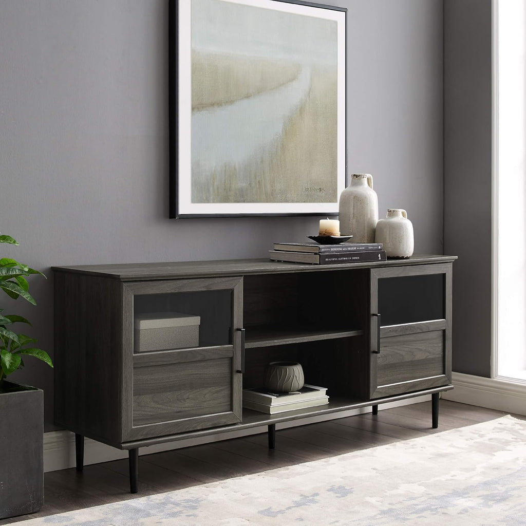 Dark Walnut 48 Inch Wood Corner TV Stand with Glass Cabinet Doors N723