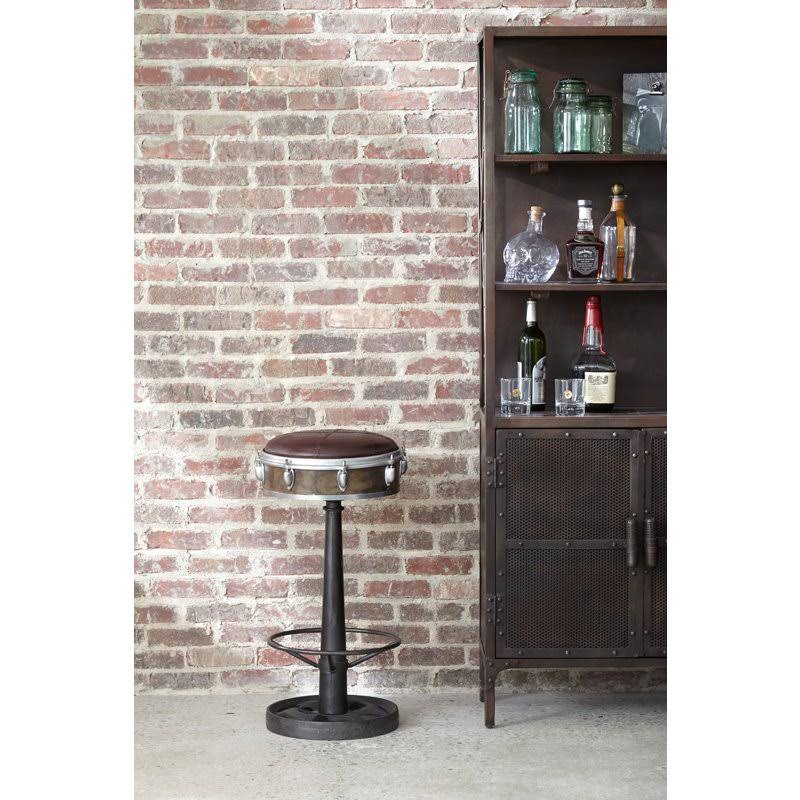 Cast Iron Framed Leather Bar Stool Brown / Brass F80600