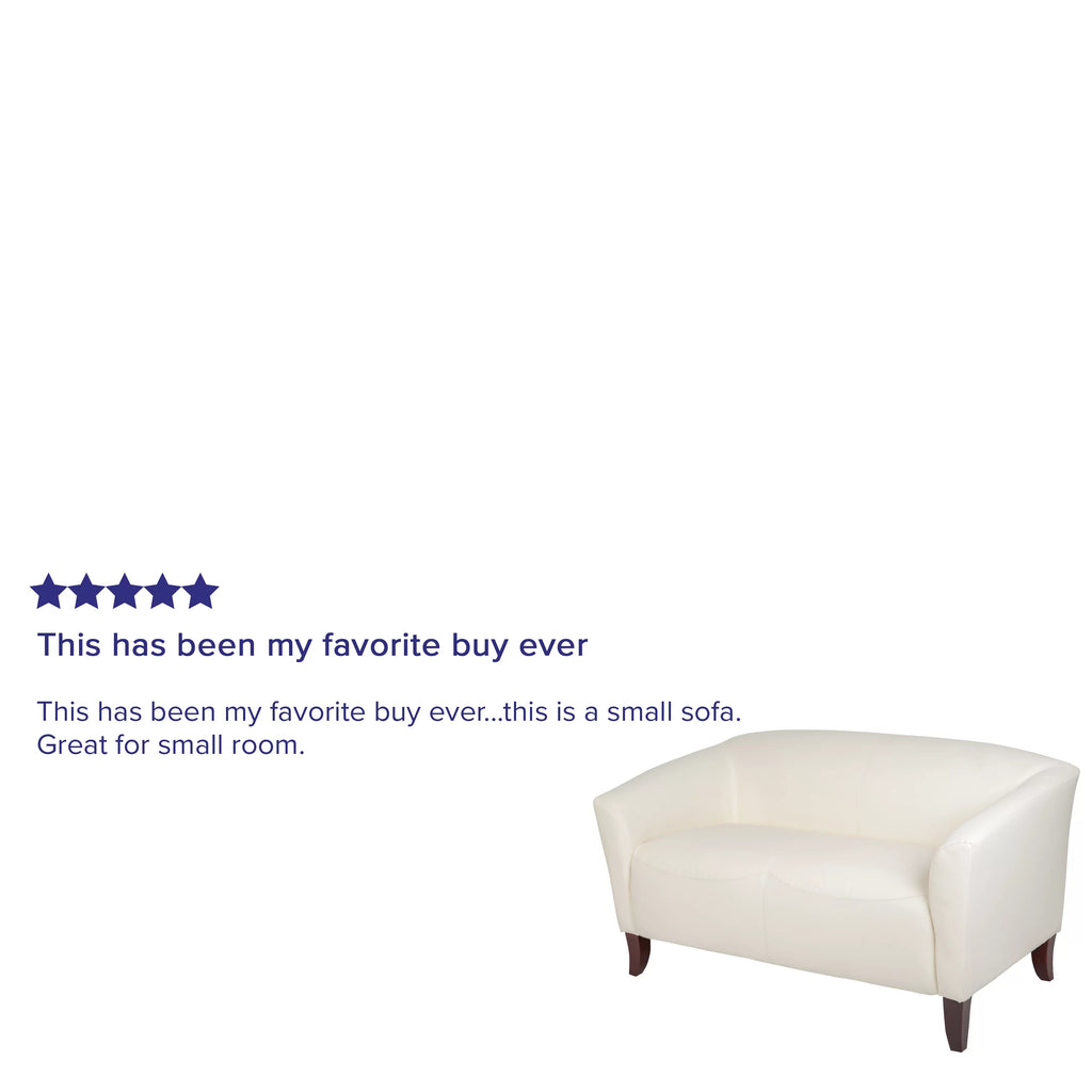Ivory LeatherSoft Loveseat with Cherry Wood Feet K503