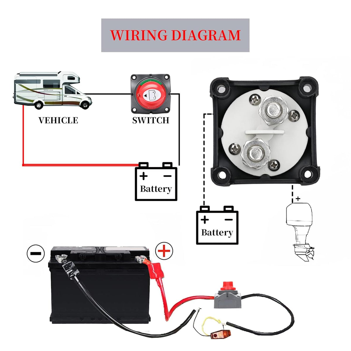 Battery Disconnect Switch, 12V 24V 48V, Pack of 2 B322762