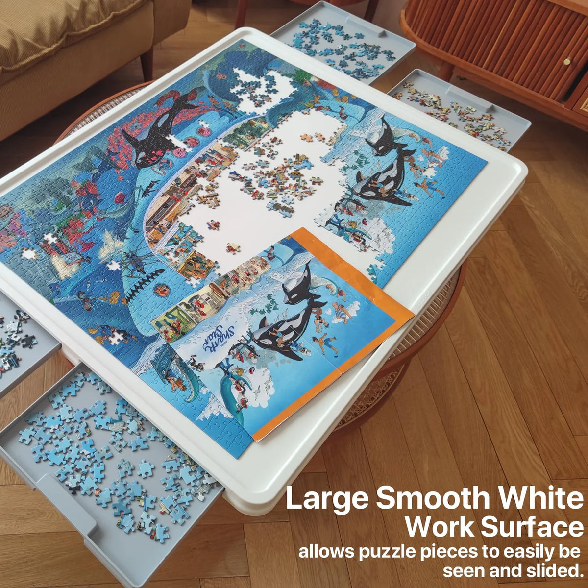 1500 Piece Wooden Puzzle Board with Folding Legs and 4 Drawers S12869