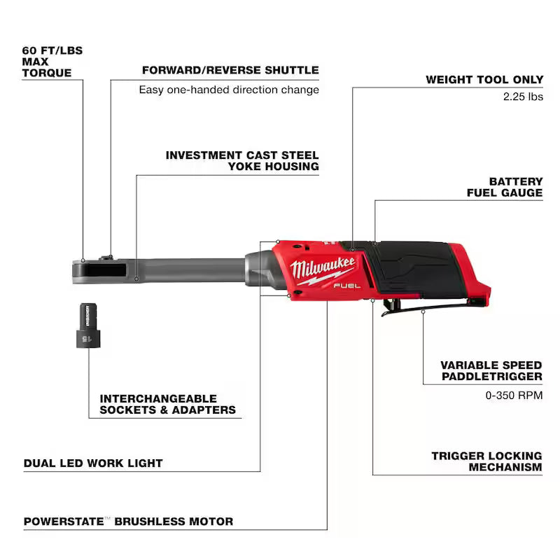 12V Lithium-Ion Brushless Cordless Extended Reach Box Ratchet with 2.5Ah Battery Pack E623982