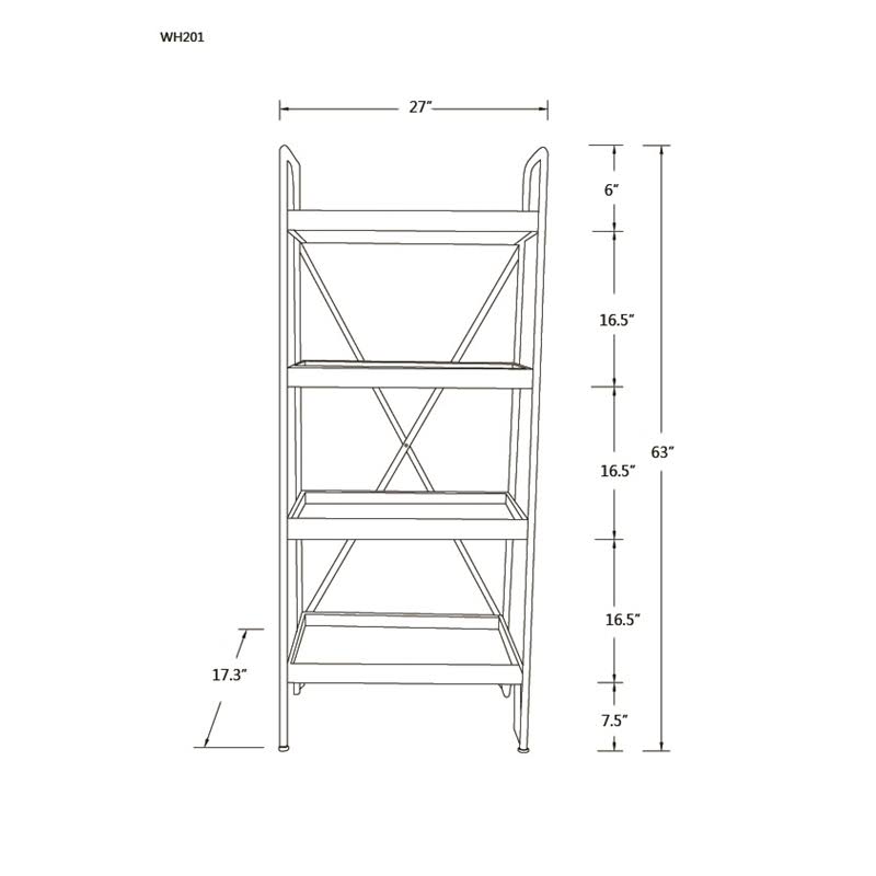 63in. H Wood and Metal Etagere Bookcase Q673