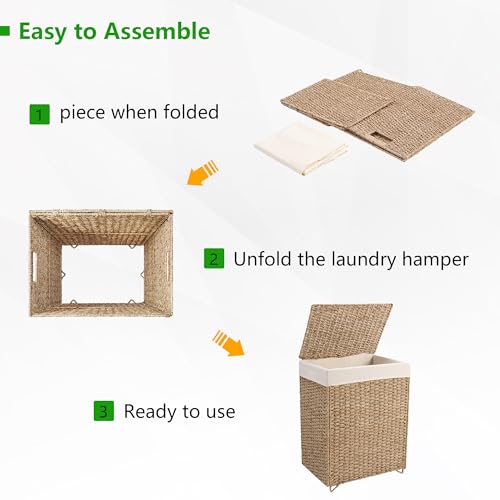 90L Foldable Natural Seagrass Laundry Hamper with Lid Y16886
