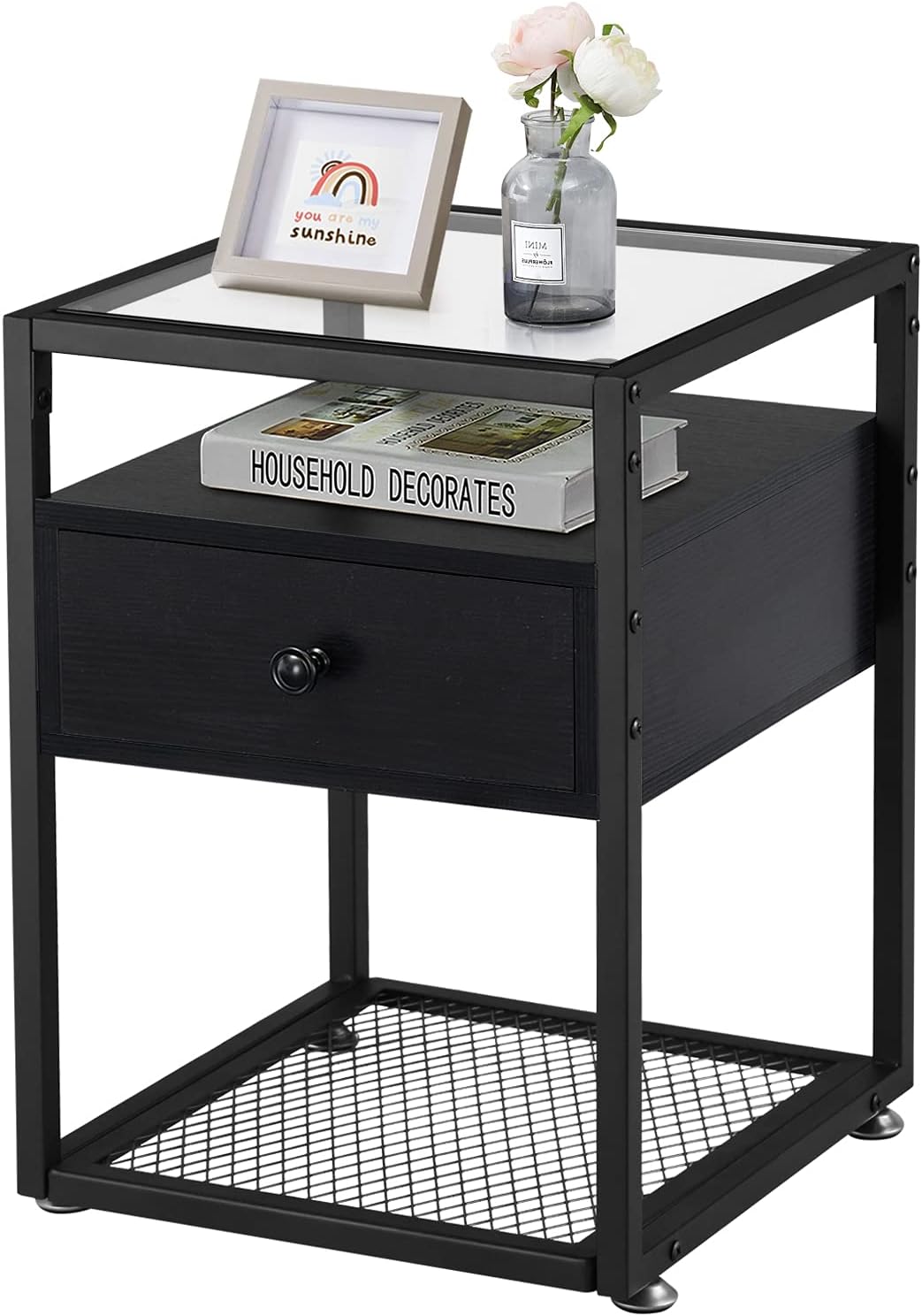 Black Nightstand with Drawer and Shelf X578473