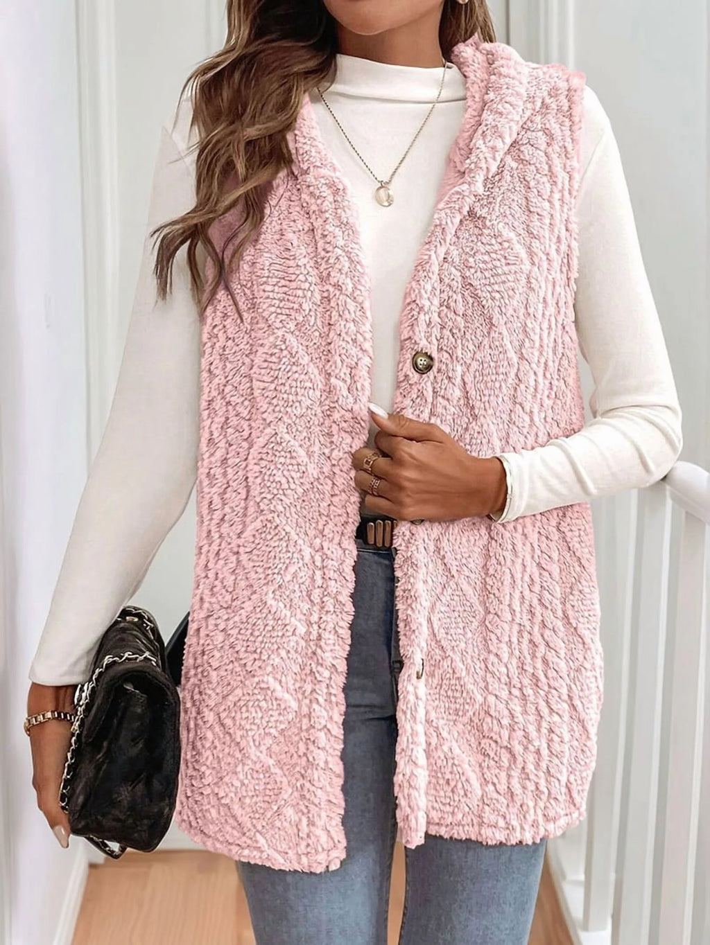 Pink Oversized Fleece Hooded Cardigan H505429