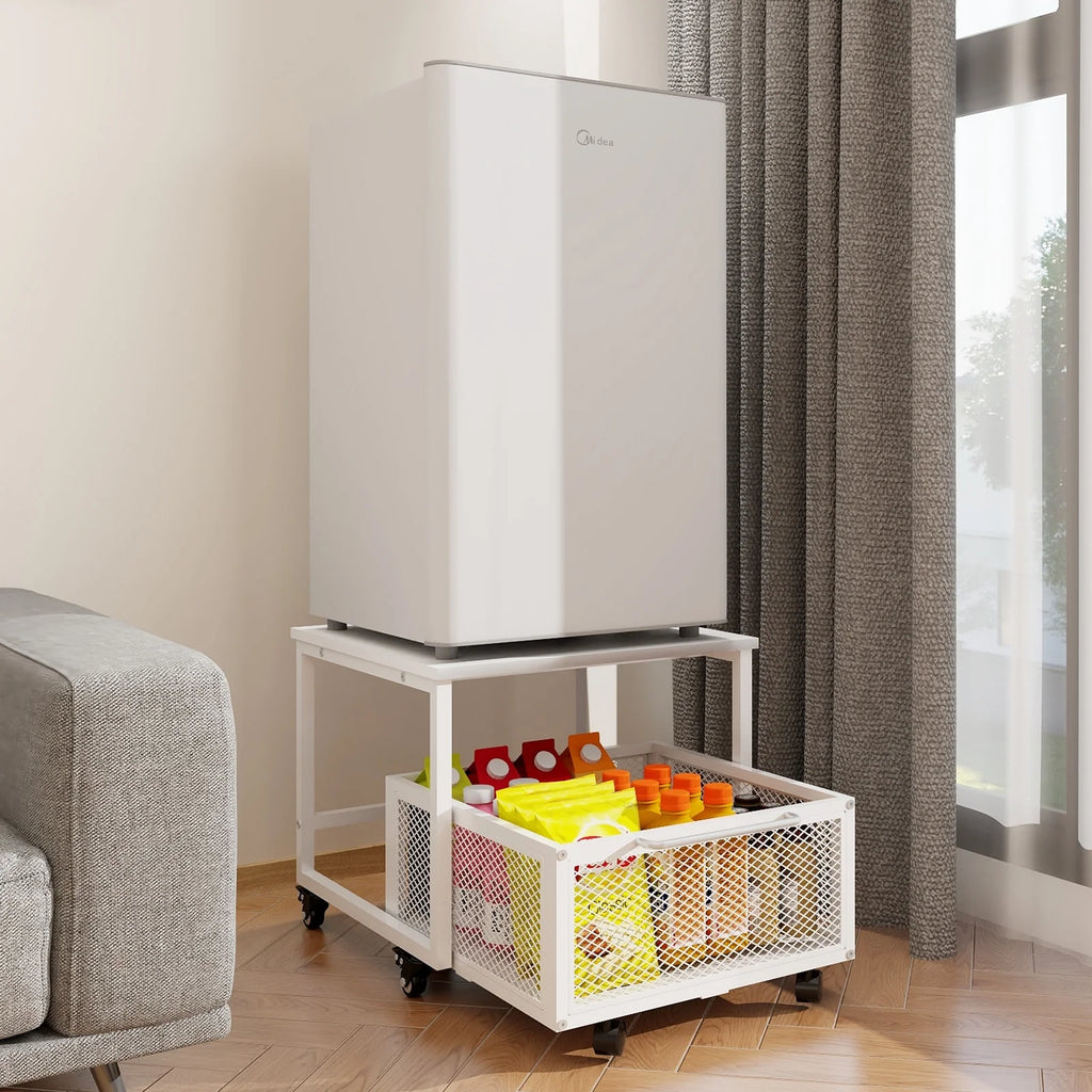 Mobile Mini Fridge Stand with 4 Lockable Wheels Rolling Fridge Cart I6981
