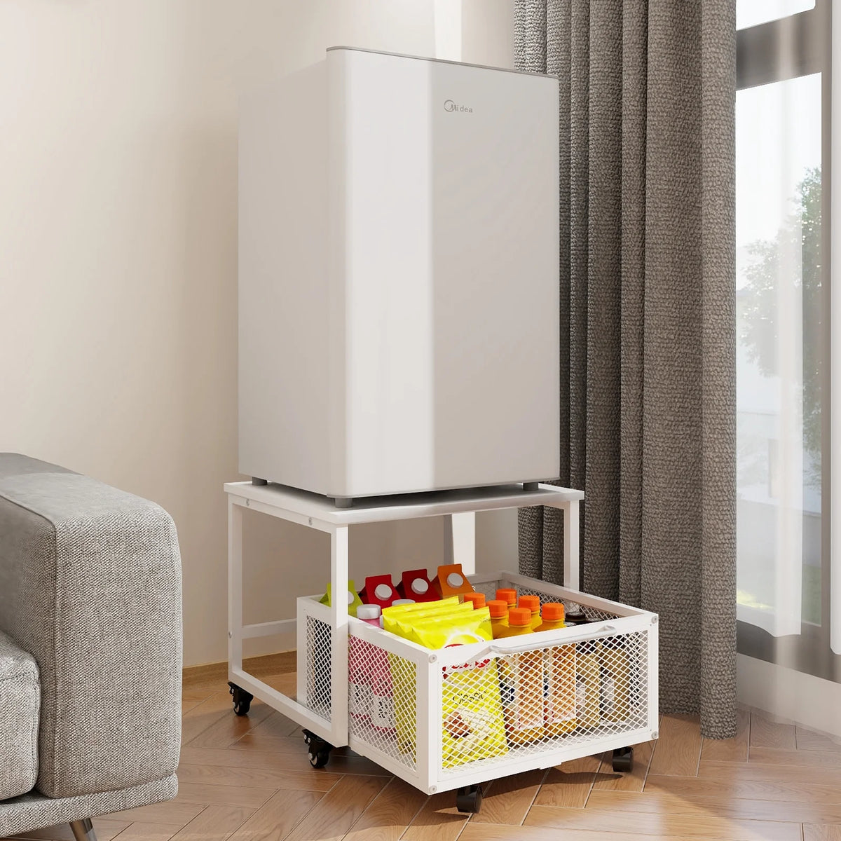 Mobile Mini Fridge Stand with 4 Lockable Wheels Rolling Fridge Cart I6981