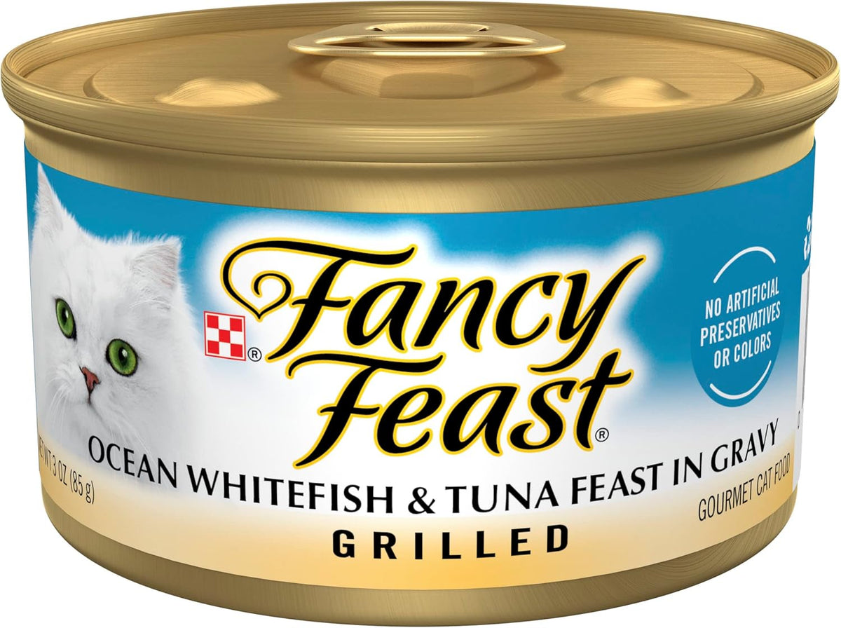Grilled Wet Cat Food Ocean Whitefish and Tuna Feast in Gravy, Pack of 24, 3 oz. Cans Q629147