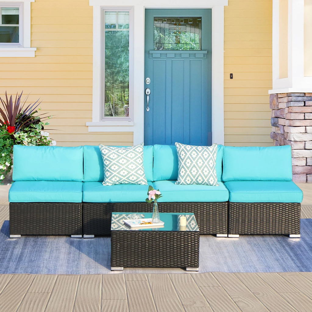 5 Pieces Outdoor Wicker Furniture Set with Coffee Table Y415585