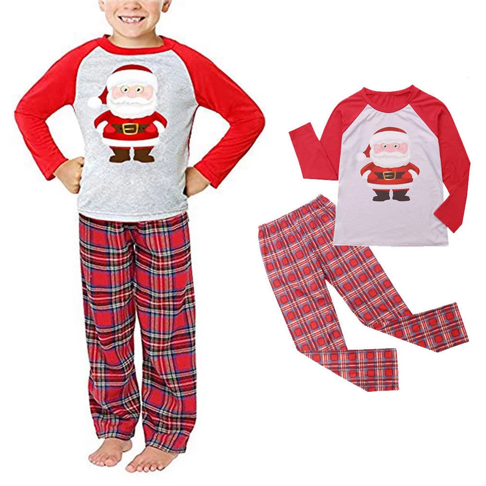 Christmas Family Matching Pajamas Set Santa Claus Plaid Sleepwear E200646
