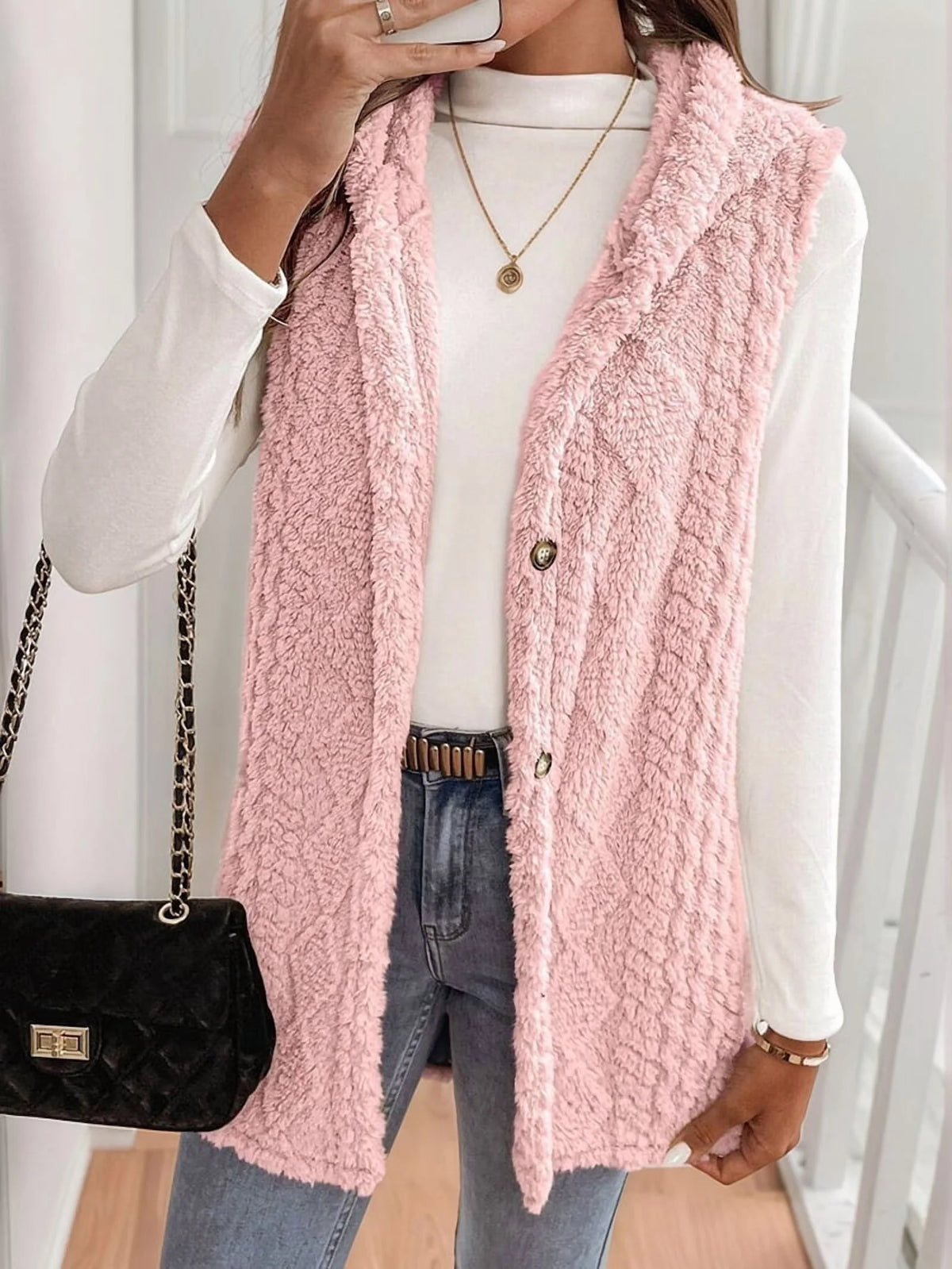 Pink Oversized Fleece Hooded Cardigan H505429
